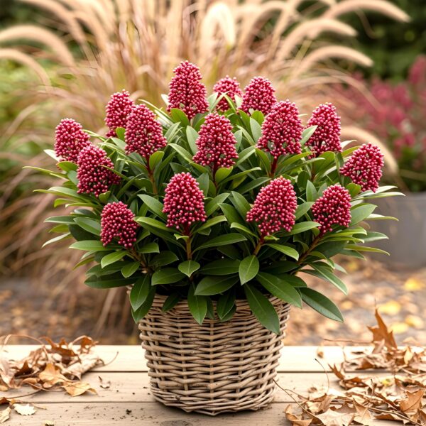 Skimmia japonica Rubella - Bloem Rood - 10+ Bloemen - 3 Planten - Winterhard