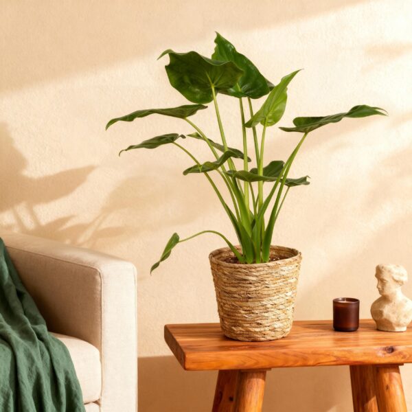 Alocasia Cucullata - Boeddha,s hand - Weinig onderhoud - met mand - Groen