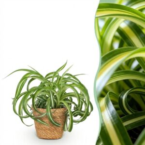 Chlorophytum comosum Bonnie - Krullende Graslelie - Huisdiervriendelijke Plant - Groen - met Mand