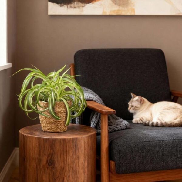 Chlorophytum comosum Bonnie - Krullende Graslelie - Huisdiervriendelijke Plant - Groen - 2 Planten - met Mand