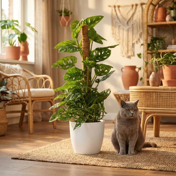 Monkey Mask - Monstera Andansonii Mosstok - Groen - Weinig onderhoud - met Potter Wit