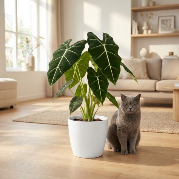 Olifantsoor - Alocasia Frydek - Groen - Weinig onderhoud - met Potter Wit