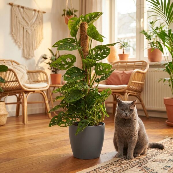 Monkey Mask - Monstera Andansonii Mosstok - Groen - Weinig onderhoud - met Potter Grijs