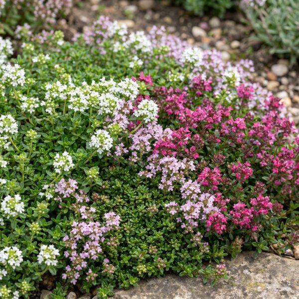 thumbnail_6000-1110.jpg Thymus Tricolour - Tym - Bodembedenkend - Roze - Rood - Wit - 6 Planten