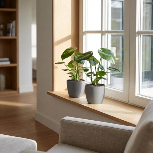 Monstera Deliciosa - Gatenplant - 2 Planten - met Potter Grijs