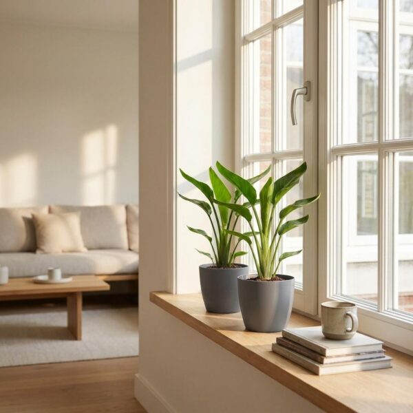 Strelitzia Reginea - Paradijsvogelbloem - 2 Planten - met Potter Grijs