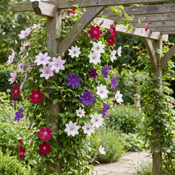 thumbnail_6000-205.png Clematis Rainbow - Bosrank - Paars - Rood - Roze - Wit - Klimplant | 12 stuks