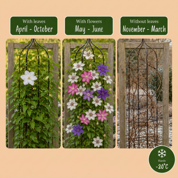 thumbnail_6000-218.png 9x Clematis Tricolour - Driekleurige bosrank - Paars - Roze - Wit - Klimplant