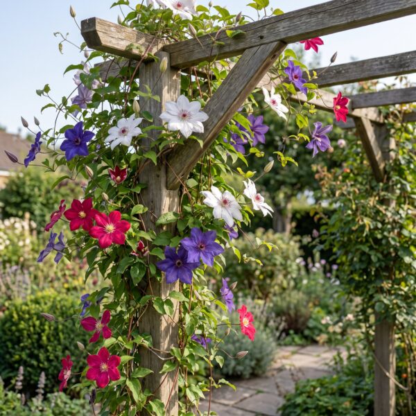 thumbnail_6000-49.jpg 9x Clematis Tricolour - Driekleurige bosrank - Paars - Roze - Wit - Klimplant