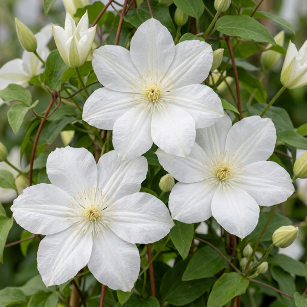 thumbnail_6000-70.png Clematis Jackmanii Huldine - Bosrank - Wit - Klimplant | 4 stuks